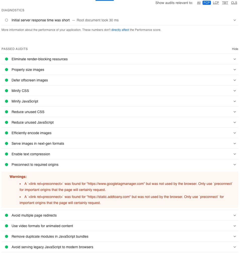FCP, first content paint, google page speed optimization