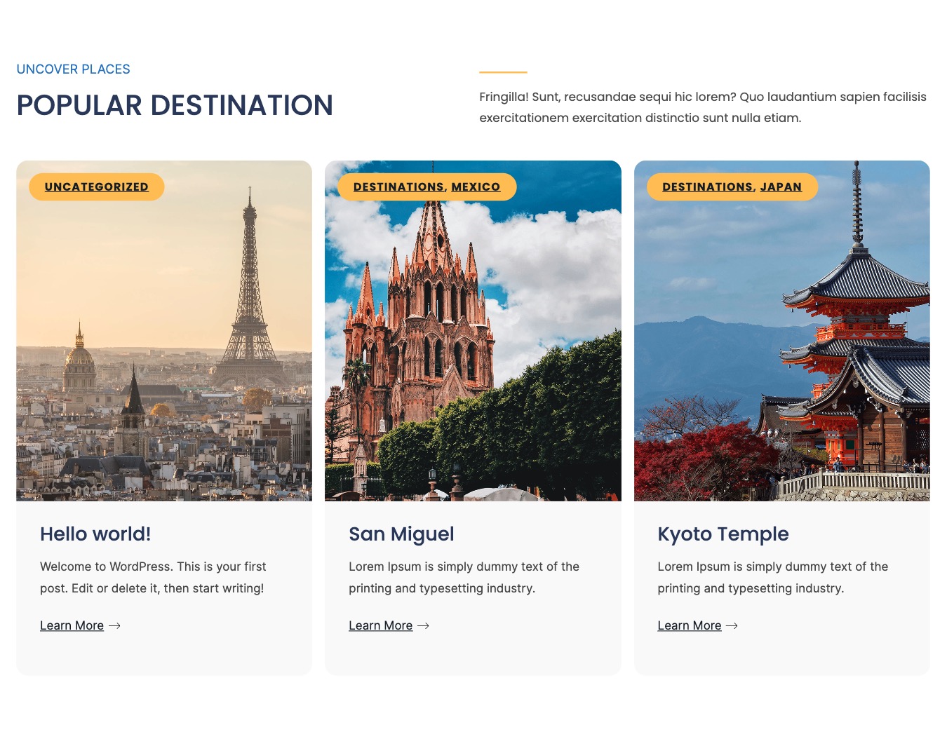 Journy Destinations WordPress Pattern