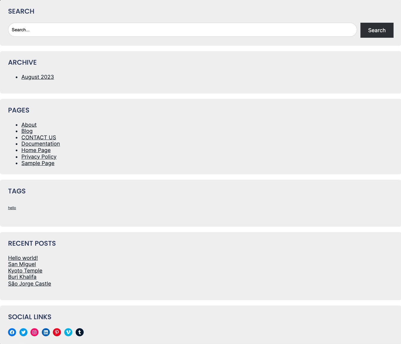 Journy Sidebar WordPress Pattern