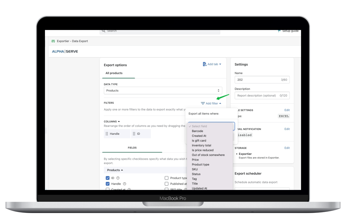 export shopify products