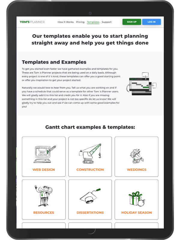 Toms Planner website development Ipad view