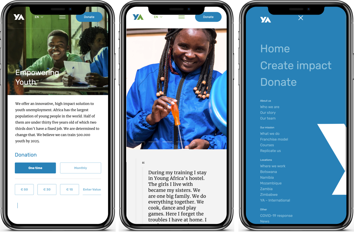Young Africa website developer iphone view