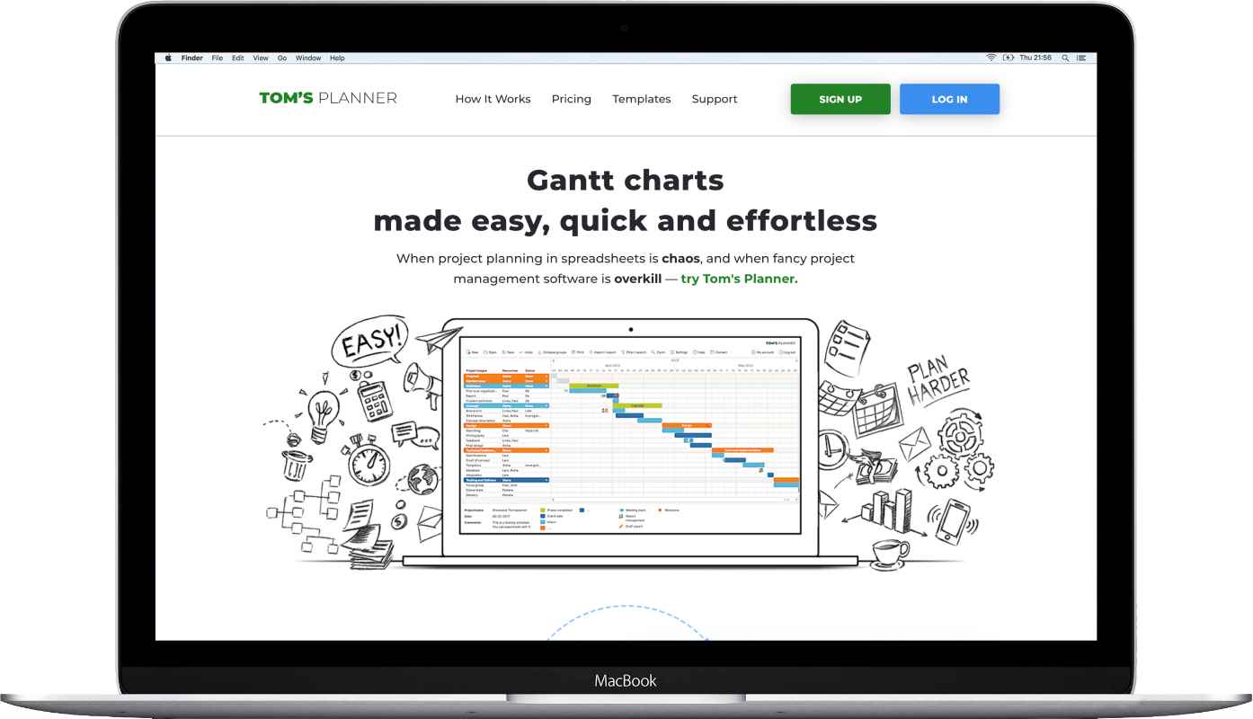 Toms Planner website development Laptop view