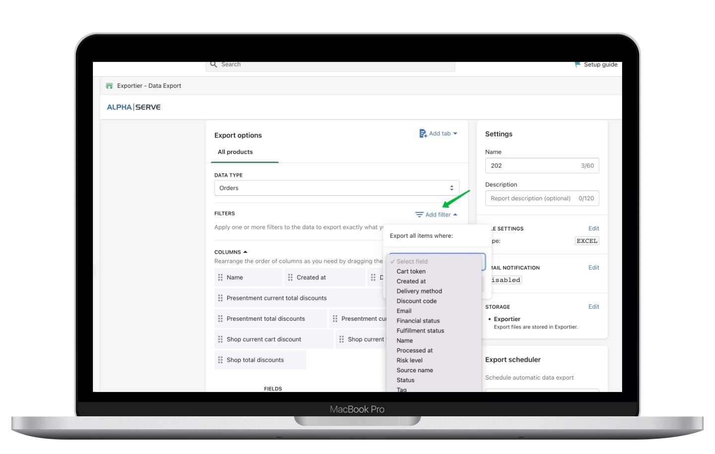 prepare shopify for export