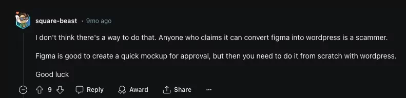 Automatically convert Figma to WordPress is scum