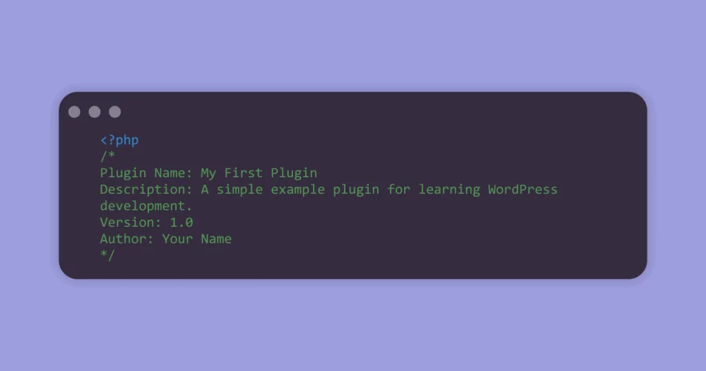WordPress plugin header example in PHP file