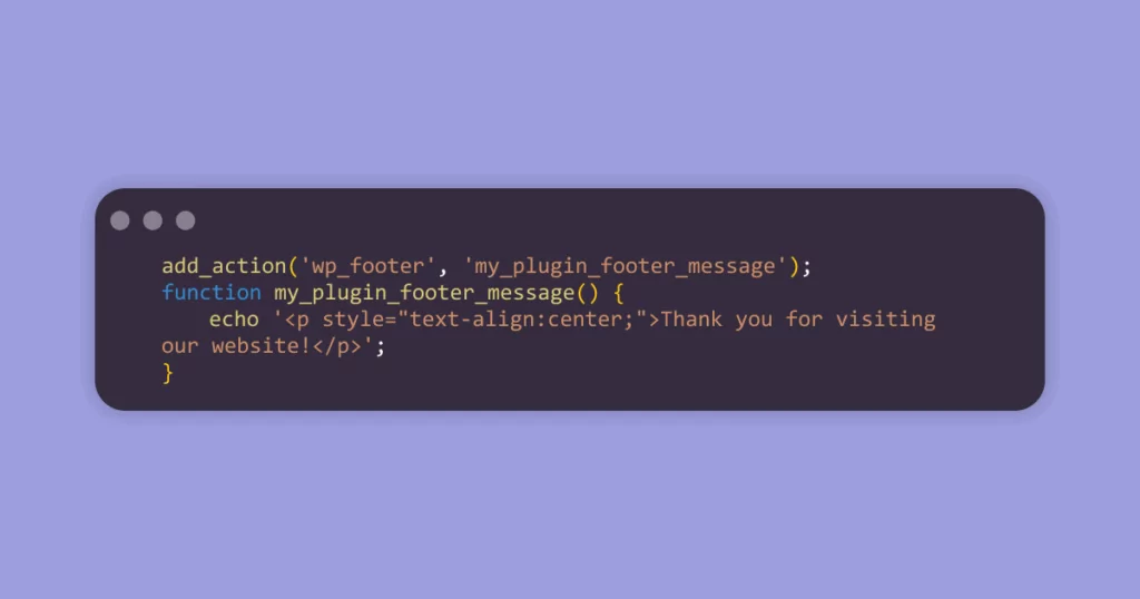 Example of WordPress plugin adding message to footer