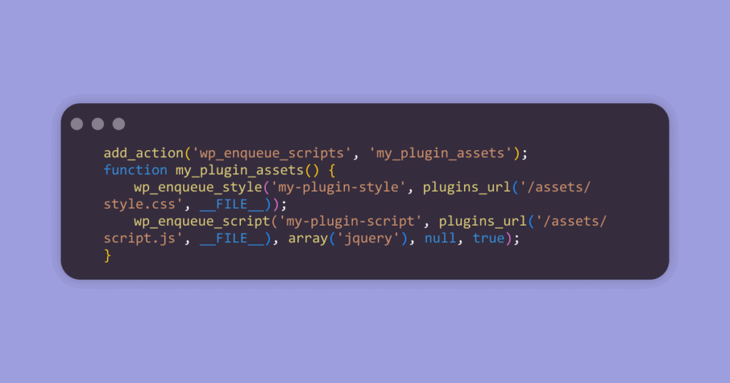 Code for enqueuing CSS and JavaScript in WP plugin